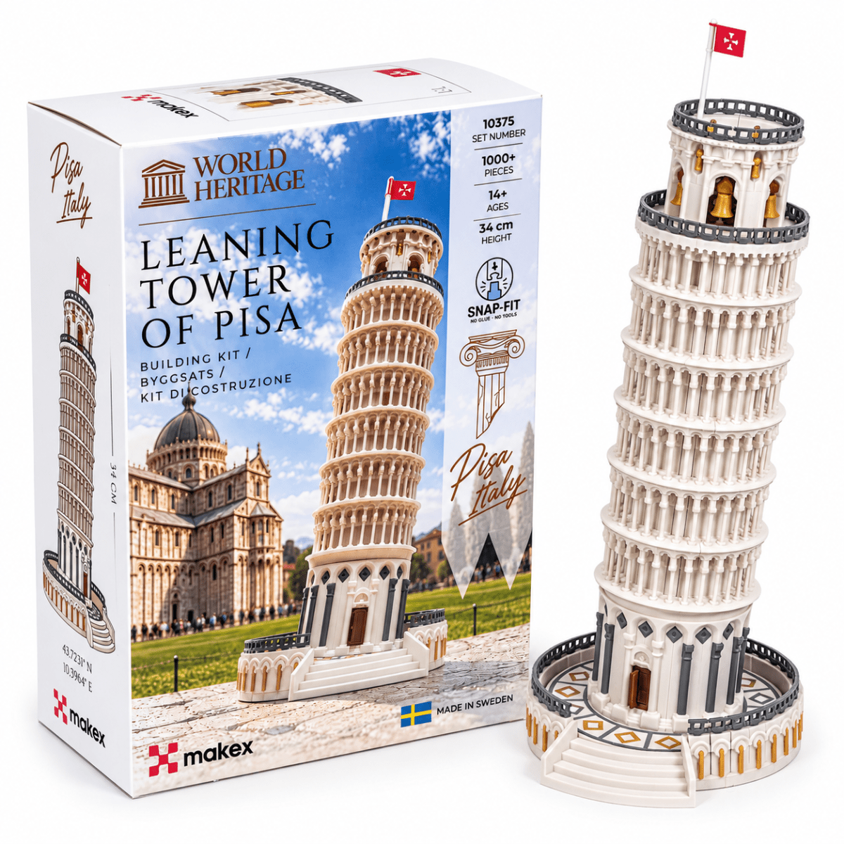 MAKEX Lutande tornet i Pisa - Byggsats 1003 delar, 34 cm | Set 10375 - Makex AB