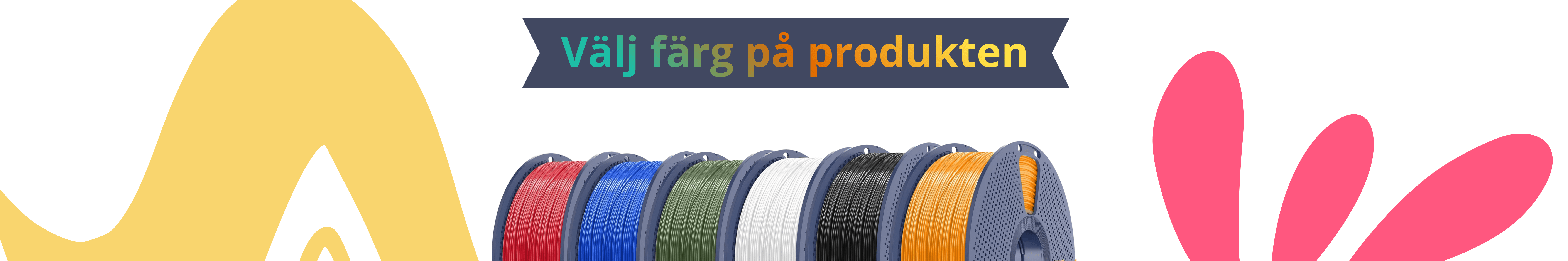 Banner showing the colors makex offer: orange, red, black, white, and blue