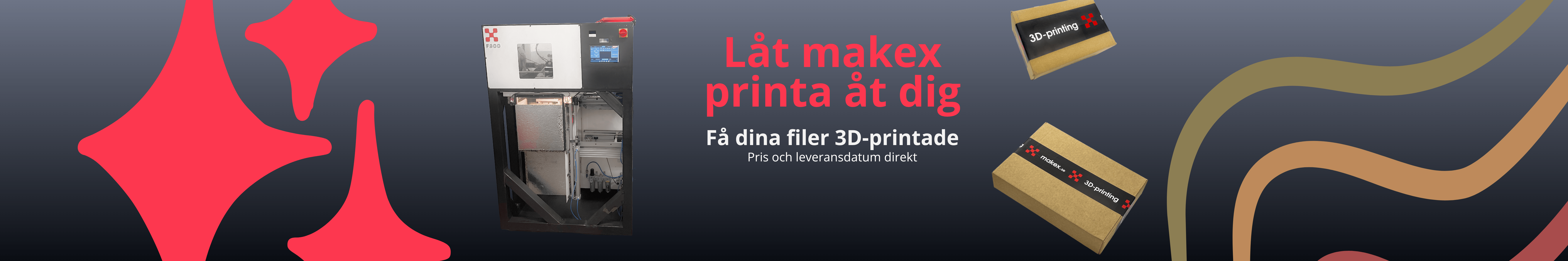Banner showing a image of our 3D-printer and explaining that we can 3D-print parts for you